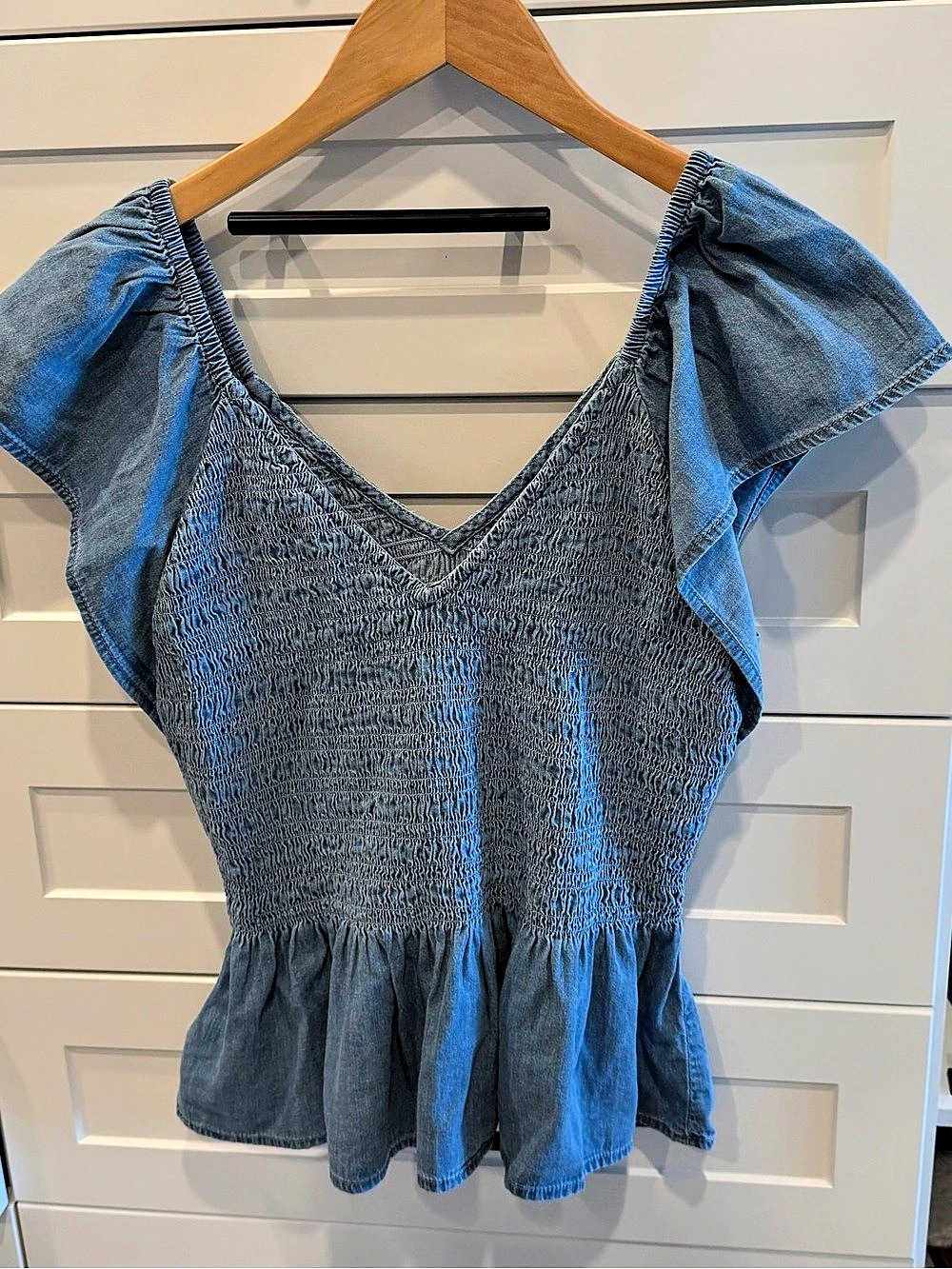 Gap Chambray Ruffle Peplum Boho Top Blue